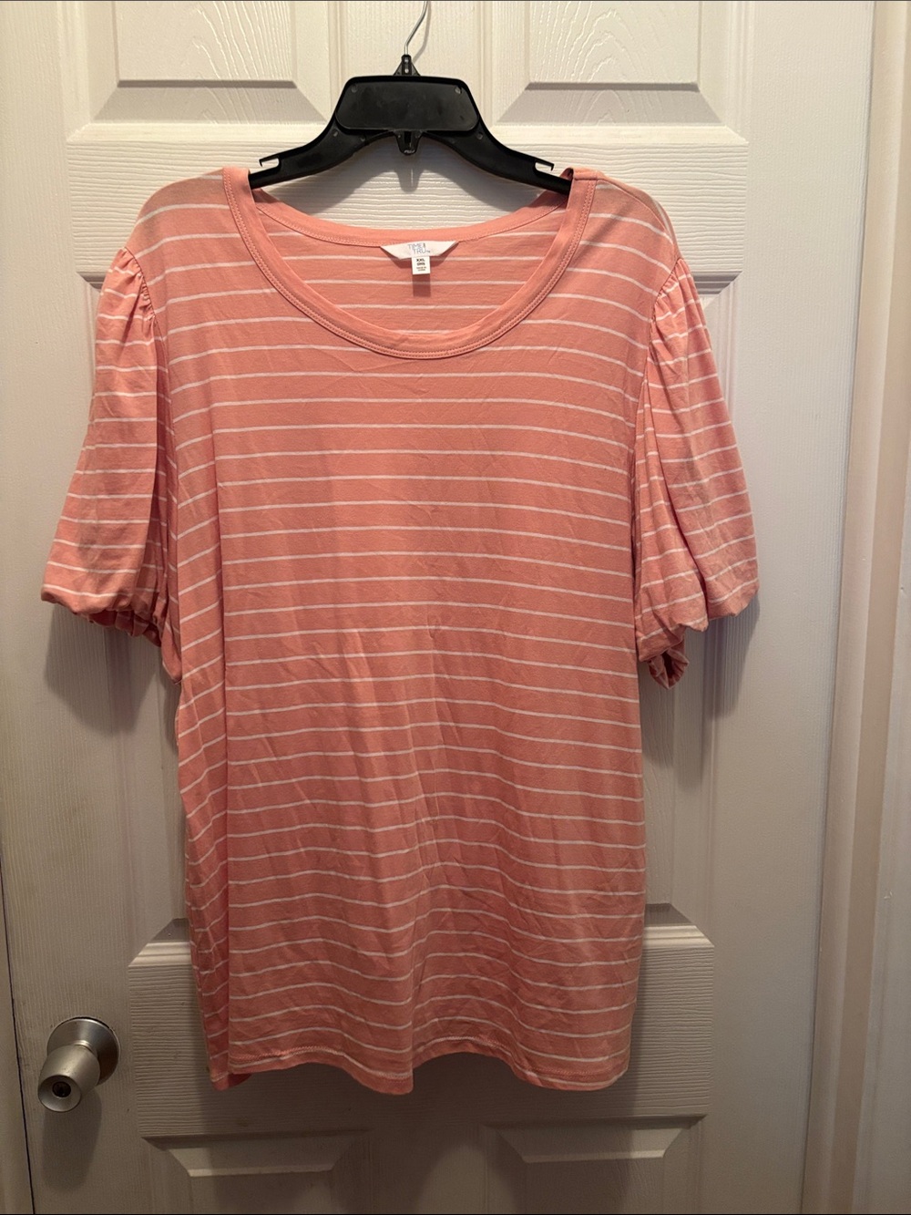 Women's Peach Striped Short Sleeve Top